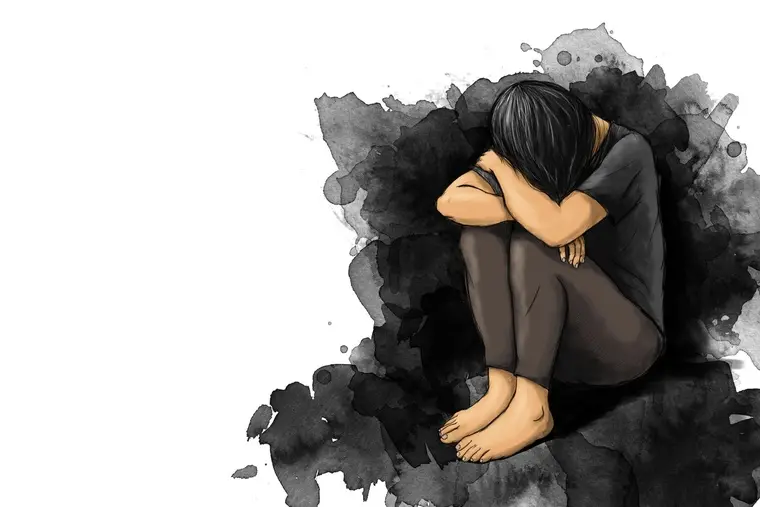 Illustration of a person sitting alone in a corner showing signs of depression