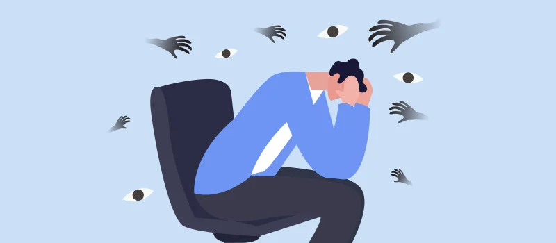 Illustration of a person experiencing a panic attack with intense physical and emotional symptoms